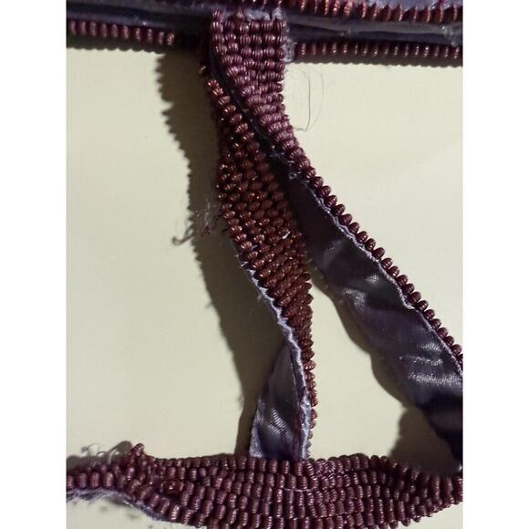 Handmade Floral Sequin Handbag Womens M Purple Satin Beaded Evening Purse Boho - Picture 5 of 10